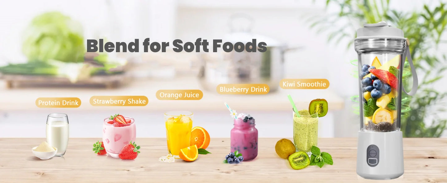 Portable Blender Electric Juicer Fruit Mixer for Kitchen Shakes Smoothies Rechargeable Juice Bottle with 500ml Cup 4000mAh 180W