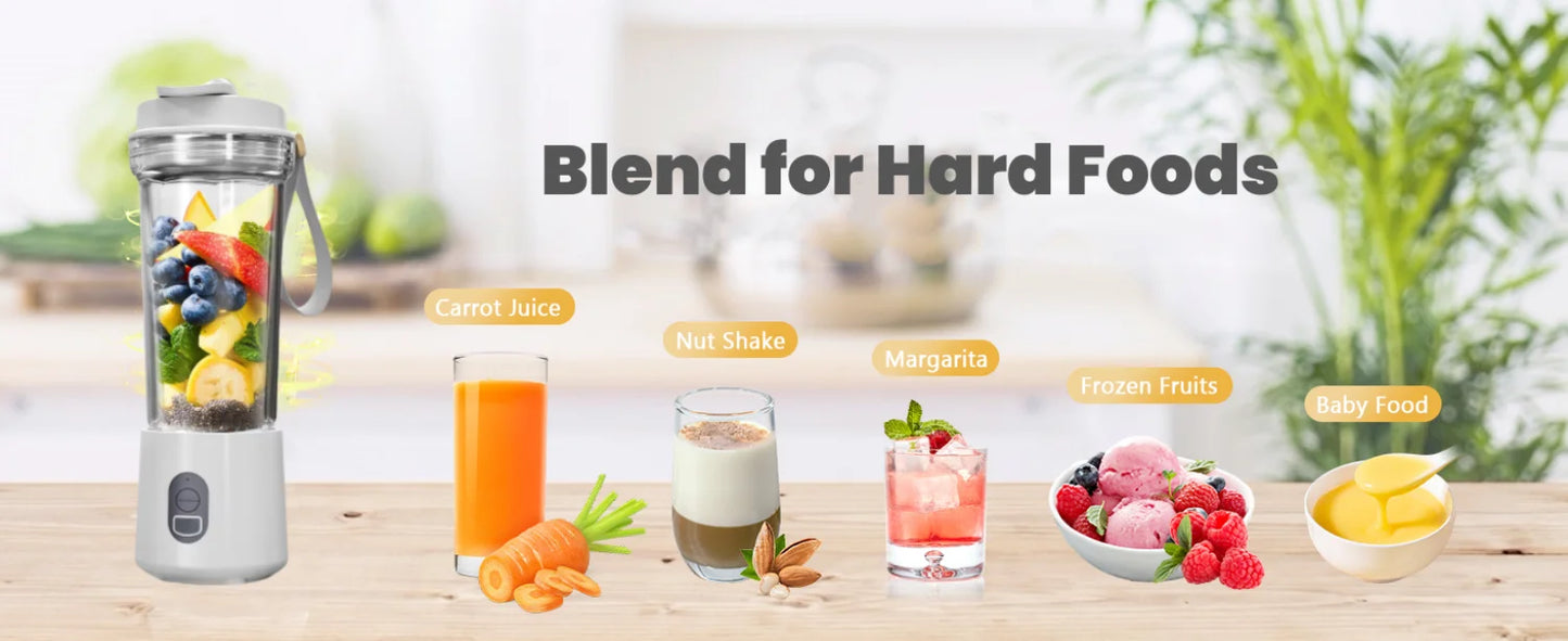 Portable Blender Electric Juicer Fruit Mixer for Kitchen Shakes Smoothies Rechargeable Juice Bottle with 500ml Cup 4000mAh 180W