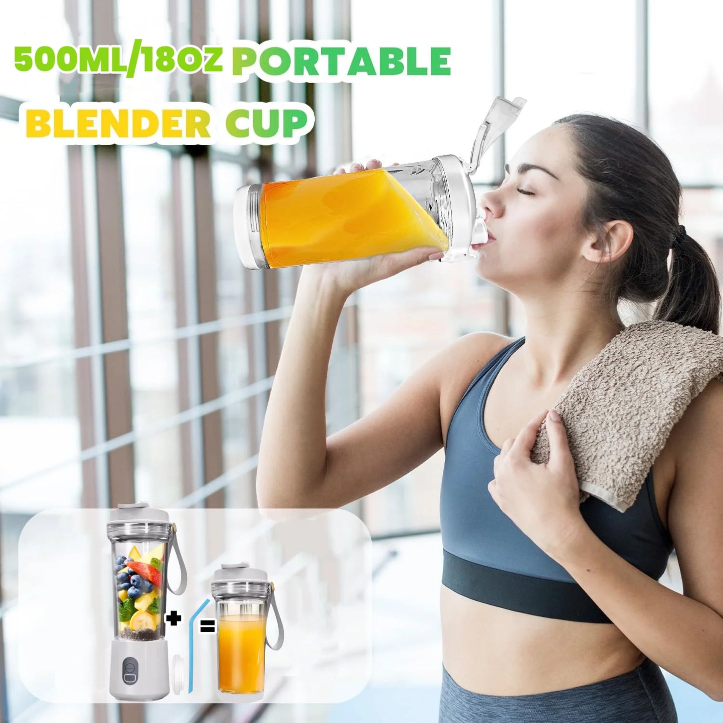 Portable Blender Electric Juicer Fruit Mixer for Kitchen Shakes Smoothies Rechargeable Juice Bottle with 500ml Cup 4000mAh 180W