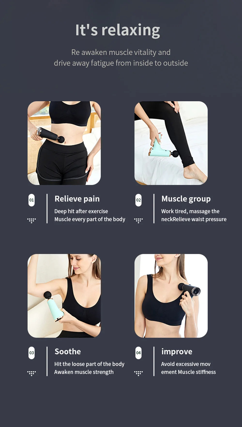 Massage Gun Portable Percussion Pistol Massager For Body Neck Deep Tissue Muscle Relaxation Gout Pain Relief Fitness