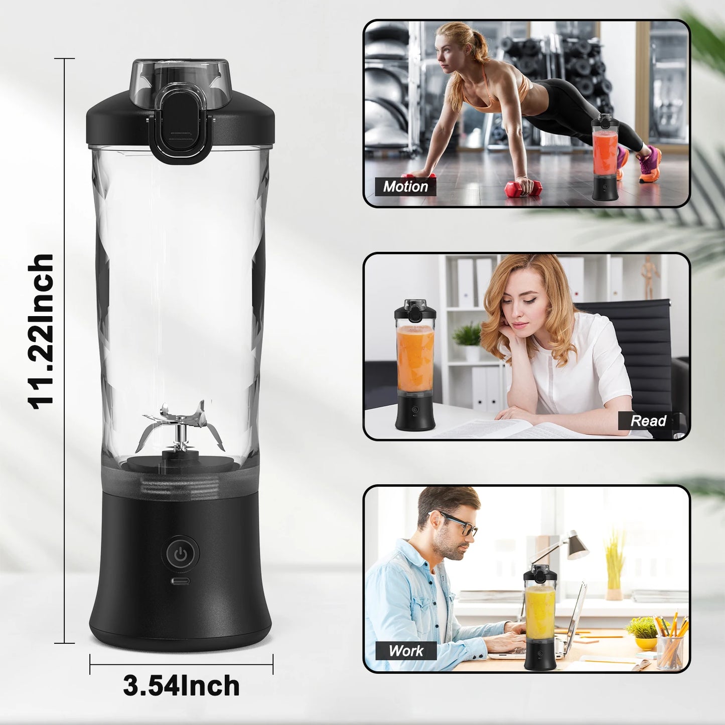 Portable Blender, Cordless, 18oz. Vessel, Personal Blender-for Shakes & Smoothies, BPA Free, Leakproof-Lid  USB-C Rechargeable